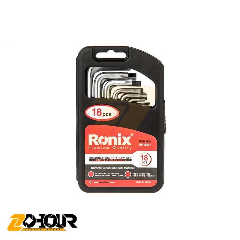 مجموعه آچار آلن ترکیبی 18 عددی کوتاه رونیکس مدل Ronix RH-2051